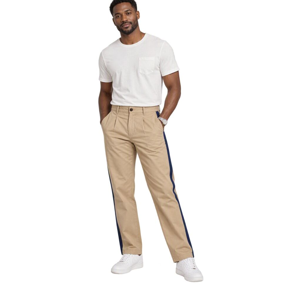 Houston White Target Men's Chino Pants 30x32 Khaki Blue Side Stripe Pleated NWT